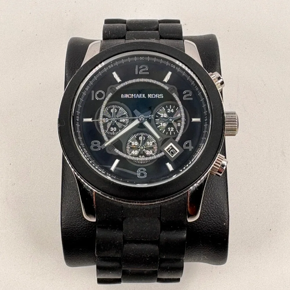 Michael Kors MK-8107 Black Silicone Stainless Steel Chronograph Mens Watch